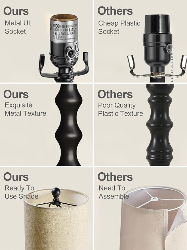 Buffet Lamps, Table Lamps Set of 2-30" H Tall with Sturdy Metal Bases & Textured Linen Shades - UL Certified, Ideal for Creating a Cozy Vibe in Living Rooms, Dining Rooms & Entryways (Black)