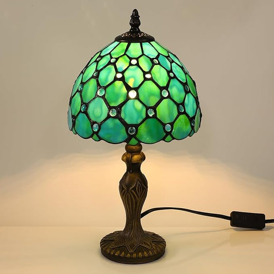 Tiffany Table Lamp Blue Beads Stained Glass 3 Way Table Lamps for Living Room Nightstand Bedside Bedroom Home Office Desk Lamps W/LED Bulb 8X8X15Inch