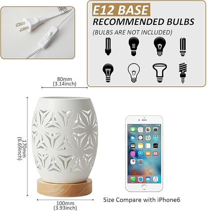 OuXean Bedside Table Lamp, Small Night Light Metal Lampshade and Wood Base, E12 40W Desk Lamp for Bedroom Living Room Home Decor Office Restaurant Bar, White, Without Bulb