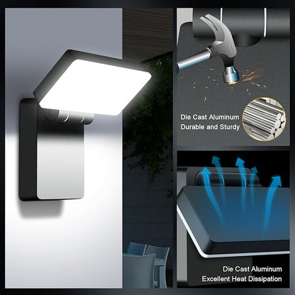 40W LED Outdoor Wall Light, 3000LM 5000K No-Glare Porch Light, IP65 Waterproof Anti-Rust, 360° Adjustable Head for Yard, Garage, Above Door (8Pack)