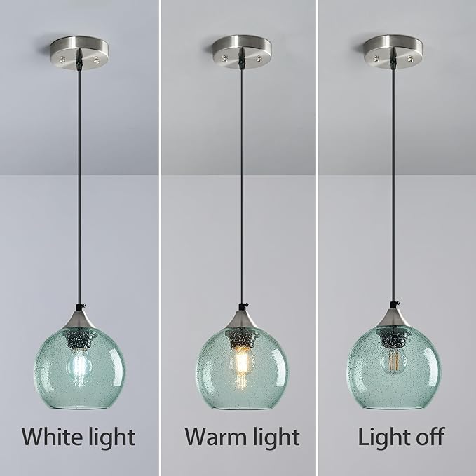 Light Green Glass Pendant Lights Kitchen Island Globe Pendant Light Fixtures Modern Pendant Lighting for Bedroom Living Dining Room Light Fixture (5.9 in, 1 Pack)
