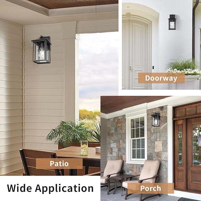 JYZ Dusk to Dawn Outdoor Wall Sconce, 12 Inch Exterior Wall Mount Lantern with Aluminum Frame, Weatherproof Black Porch Light Fixture for Front Door, Garage, Patio, Backyard, Garden JYOWL05