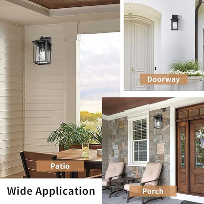 JYZ Dusk to Dawn Outdoor Wall Sconce, 12 Inch Exterior Wall Mount Lantern with Aluminum Frame, Weatherproof Black Porch Light Fixture for Front Door, Garage, Patio, Backyard, Garden JYOWL05