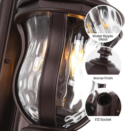 Outdoor Wall Sconces, Brown Outdoor Porch Lights, 22.8" H Large Exterior Wall Lanterns, Waterproof Exterior Lighting Fixtures with Water Glass for Patio Garage Doorway