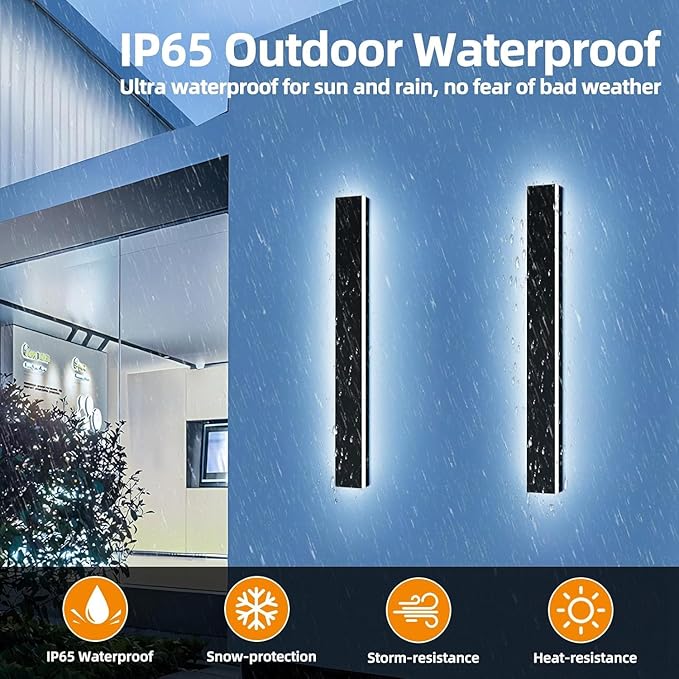 Upgrade Widened 2 Pack Outdoor Modern LED Wall Light, 47.2inch Long Black Wall Sconces, 3 Color 3000K/4500K/6000K, IP65 Waterproof, 42W, Exterior Lighting Fixture for House, Fence, Yard, Patio