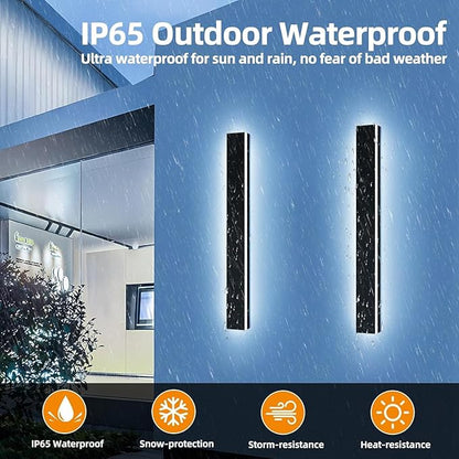 Upgrade Widened 2 Pack Outdoor Modern LED Wall Light, 47.2inch Long Black Wall Sconces, 3 Color 3000K/4500K/6000K, IP65 Waterproof, 42W, Exterior Lighting Fixture for House, Fence, Yard, Patio