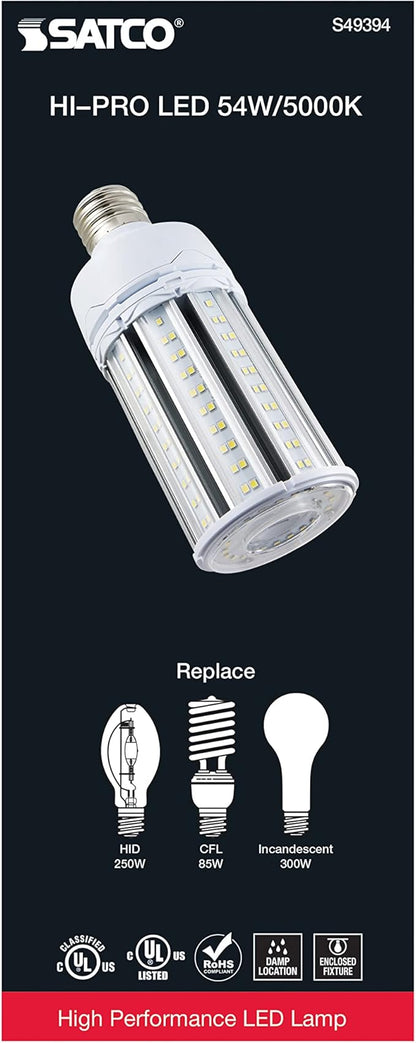 Satco S49394 Hi-Pro High Lumen LED Corncob Light Bulb, HID Replacement, 54 Watts, White