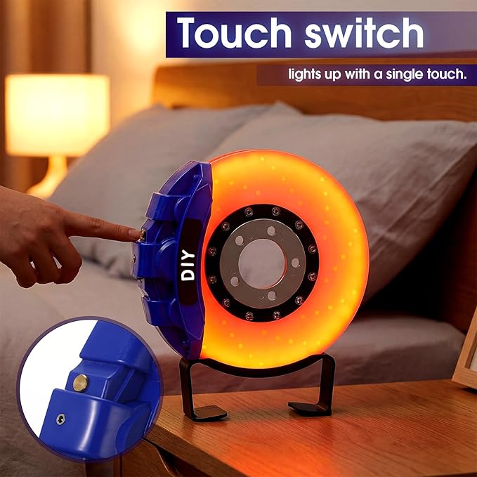 WILLBOND Gifts for Car Guys - Brake Disc LED Rechargeable Night Light Ambient Lamp with Touch Switch - Car Lovers Enthusiast Mechanic Valentines Gift for Him - Patent Pending(Blue - Orange Yellow)