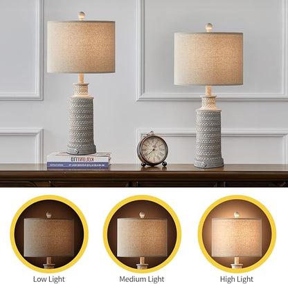 BOBOMOMO 3-Way Dimmable Touch Control Table Lamp Set of 2 with Dual USB Charging Ports for Bedroom Living Room Vintage Rustic Farmhouse Traditional Nightstand Bedside Lamps(Bulbs Included)