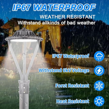LED Post Top Light 75/100/150W Adjustable 19500 LM 3000/4000/5000K LED Circular Area Light Outdoor Pole Lights with Photocell, IP67 Parking Lot Lights Fixture Commercial Lighting, 100-277V