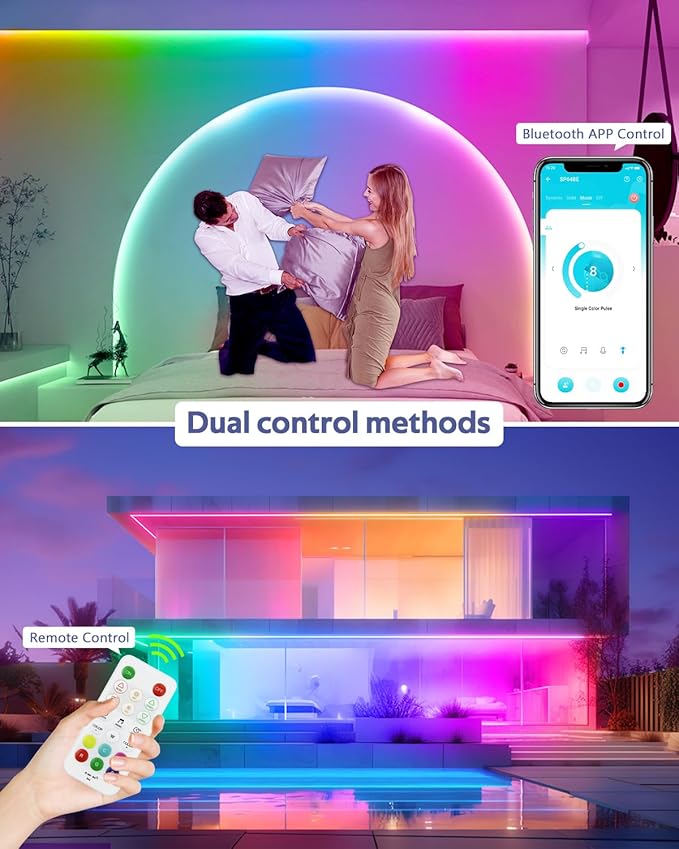 16.4FT RGB IC LED Strip Lights for Bedroom 12V Addressable Smart LED Light Strip Color Chasing Waterproof LED Light with Segmented APP Control Music Sync Strong Adhesive for Gaming Living Room
