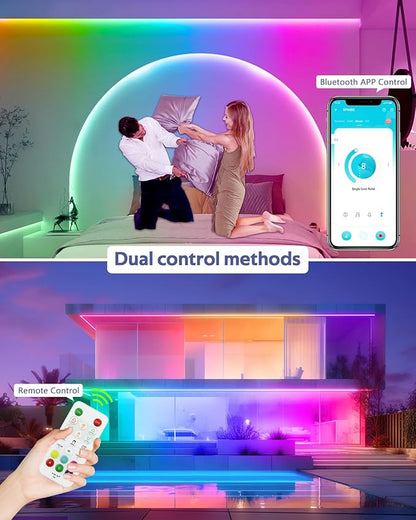 16.4FT RGB IC LED Strip Lights for Bedroom 12V Addressable Smart LED Light Strip Color Chasing Waterproof LED Light with Segmented APP Control Music Sync Strong Adhesive for Gaming Living Room