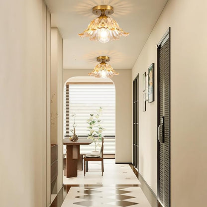 Semi Flush Mount Ceiling Light, Vintage Ceiling Light E26,Amber Shade Glass Hallway Light Fixture for Kitchen Porch Bedroom,Bulb Included 3000K