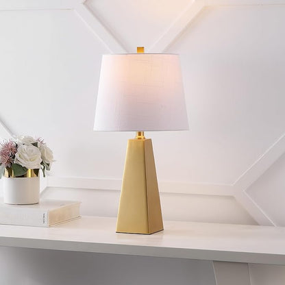 JONATHAN Y JYL1038A 20.5" Modern Glam Gold Table Lamp, Contemporary Geometric Resin Bedside Nightstand Lamp for Living Room, Bedroom, Office, End Table with White Linen Shade (LED Bulb Included)