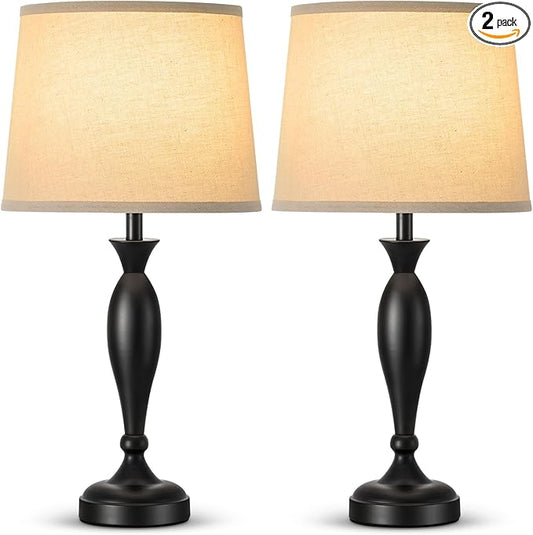 22.6" Table Lamp, 2Pcs Modern Bedside Lamps Desk Reading Light for Living Room Nightstand Bedroom Dormitory Home Office, Black