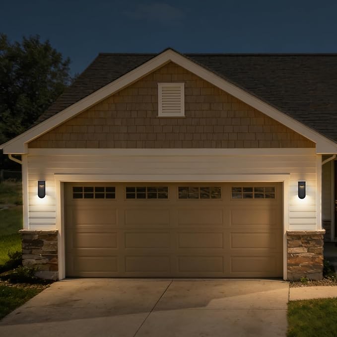 Alighting Modern Outdoor Wall Light 1 Pack, Dual LED Downward Wall Sconce 10W 3000K, Waterproof Black Iron Exterior Wall Mount Light Fixture, Hardwired for Porch, Front Door, Garage, Patio