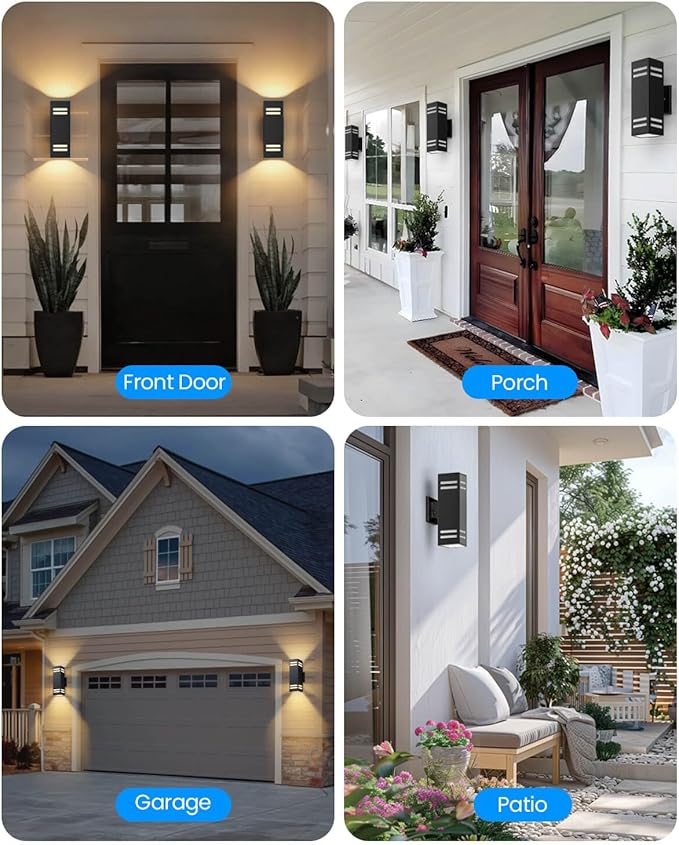 KIZON Dusk to Dawn Outdoor Lighting 2 Pack, Aluminum Exterior Lighting Fixtures with E26 Base, Waterproof Up and Down Lights Outdoor Sconce Lights for House Porch, LED Bulbs Included, ETL Listed