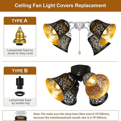Pendant Light Shades, 4 Pack Ceiling Fan Light Shade Replacements with 1-5/8" Fitter, ALUCSET 4.72" Height and 4-3/4" Diameter, Metal Bell Shaped Cover for Chandelier Pendant Light Wall Sconces