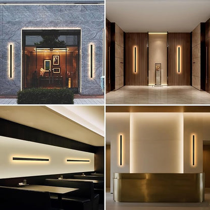 Porch Wall Lights 59.1Inch Black Outdoor Wall Light 3000K Modern Waterproof Anti Rust Exterior Wall Sconces Long LED Linear Exterior Lighting Fixtures for Patio Garage Swimming Pools