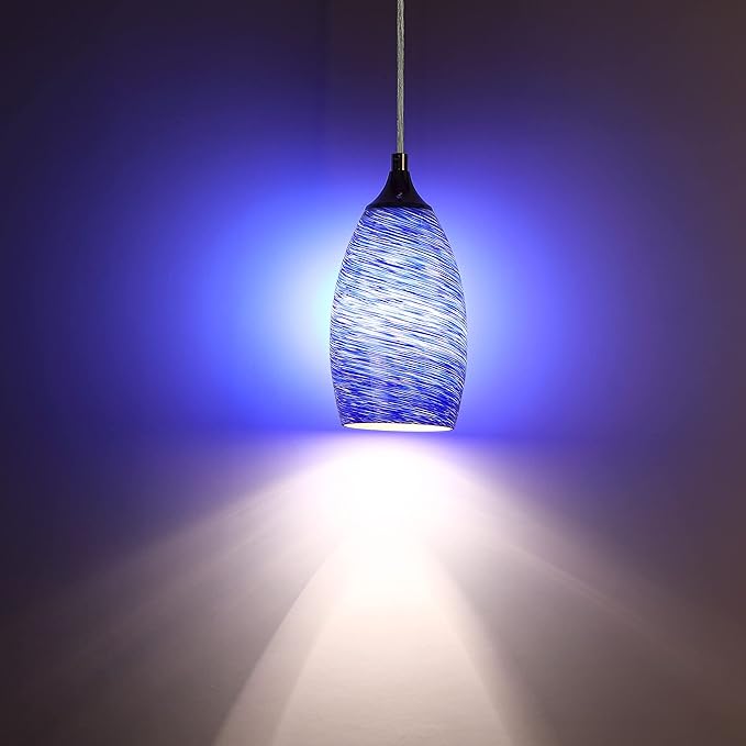 2 Pack 4.65 Inch Handblow Art Blue Glass Lamp Shade Pendant Ceiling Chandelier Wall Sconce Light Replacement Oval Glass Shade Fixture