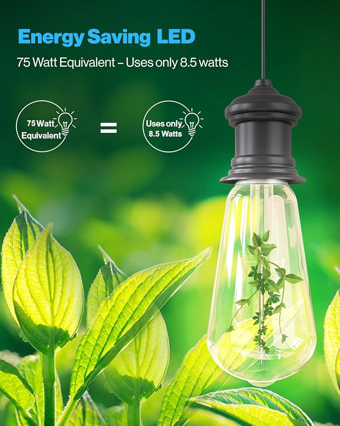 Sunco 12 Pack Vintage LED Edison Bulbs, 75W Equivalent 8.5W, 1000 LM, Dimmable ST58 Filament, ST18 4000K Cool White, E26 Medium Base, Clear Glass Light Bulbs