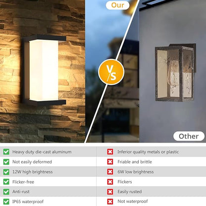 wowlite Exterior Lighting Fixtures 1 Pack, 12W Outdoor Wall Lights 3000k 4000k 6500k 3 Colors Changeable, Modern Outdoor Light Fixture Aluminum LED Front Porch Light for House Patio Front Door