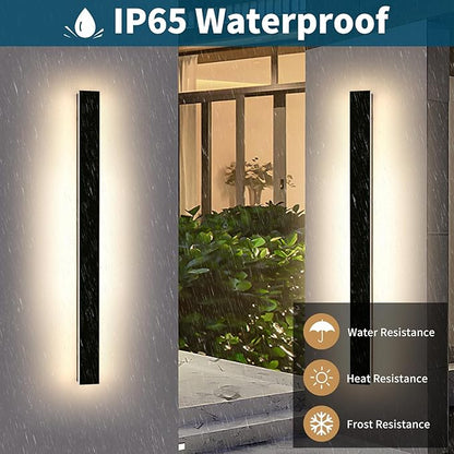 2 Pack 57inch Modern Outdoor Wall Lights, Long Strip Exterior LED Wall Sconce, 3000K Warm White, IP65 Waterproof, 50W, Black Outside Lighting Fixture for Porch, Garden, Fence, Balcony