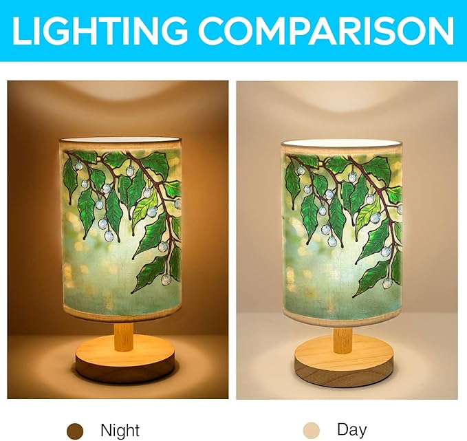 Mistletoe Tree Table Lamp LED 3-Color Pressed Bedside, Mistletoe Tree Shade Lamp with Wood Base for Bedroom Living Room Desk Office