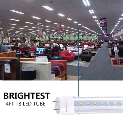 T8 LED Light Bulb 4FT, Ballast Bypass Required, 3360 Lumens, 2pin G13 End Cold White 6000K, Replace 80W Fluorescent Light,Cold White 6000K, Dual-End Powered Clear Cover AC 85-277V 25Pack