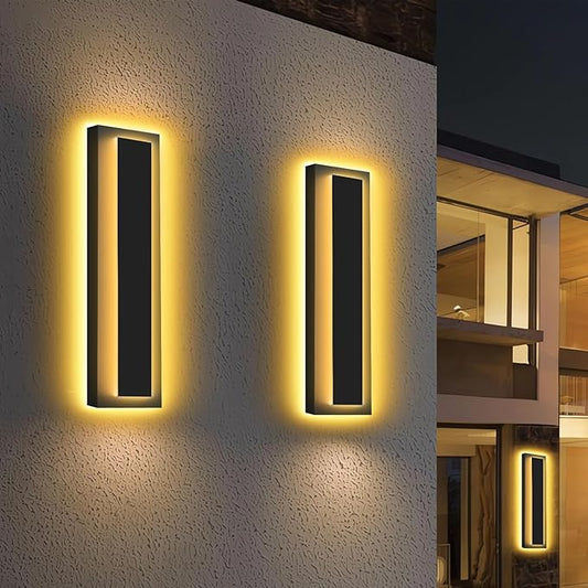 Picico 12in Modern LED Outdoor Wall Lights, Dimmable Black Exterior Wall Sconce Lighting Fixtures, Rectangular Mini Outdoor Garage Lights, 360° Beam Angle,Vertical Outdoor Lights for House Porch