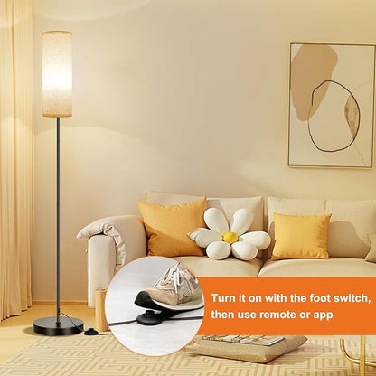FRIDEKO HOME Floor Lamp, Color Changing Ambient Lighting for Living Room & Gaming Decor, Smart Standing Lamp with App & Remote Control, Tall Corner Lamp for Bedroom, 9W 800LM, Foot Switch, Beige Shade