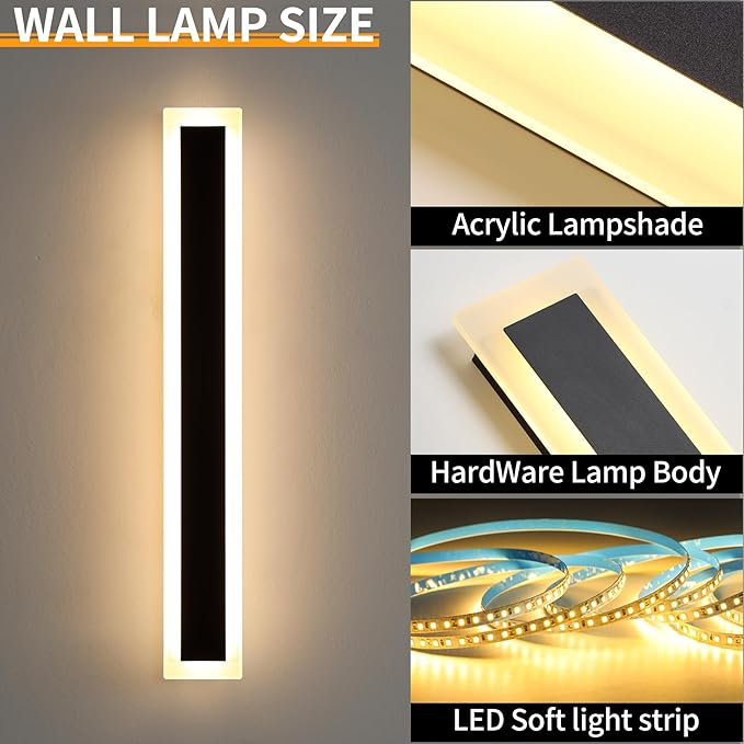 Mikeru 2Pack 39.3inch Modern Outdoor Exterior Wall Light, 3000k/4500k/6000k 3 Colors Switchable Large Outdoor Fixture Wall Mount, Ip65 Waterproof Modern Long Porch Light, Hardwired (Width: 5.5inch)