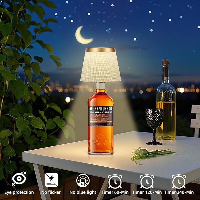 Wireless Bottle Lamp Shades, Wine Bottle Lamps with RGBW Touch Dimmable Bottle Lights, 4000mAh Rechargeable LED Bottle Lamp Lights for Bedroom Bar Restaurant Home Decor (Gold)