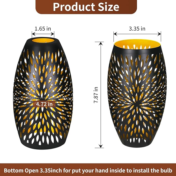 Pendant Light Shade Replacement, Metal Lampshade with 1-5/8" Fitter, ALUCSET 7.8" Height and 4.7" Diameter Etched Hollowed Lamp Shade, Metal Oval Shaped Cover for Chandelier Pendant Light Wall Lamp