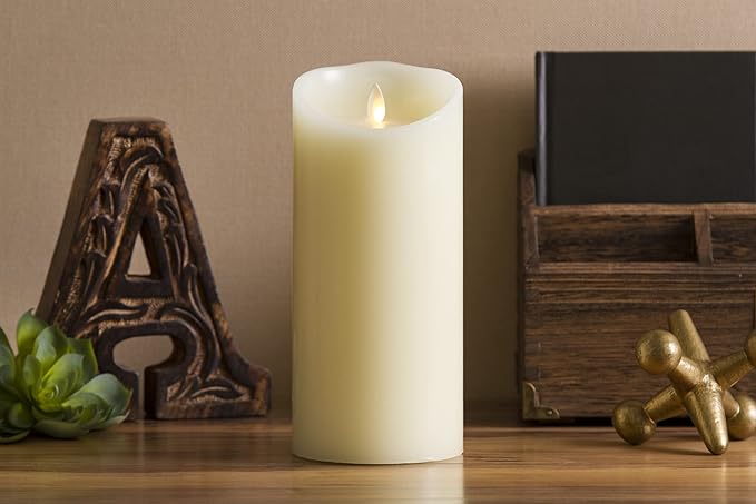 Luminara Flameless LED Battery Operated Ivory Pillar Candle, Flickering Realistic Moving Flame, 3" x 6.5" Real Wax Indoor Home Bathroom Decor Candle