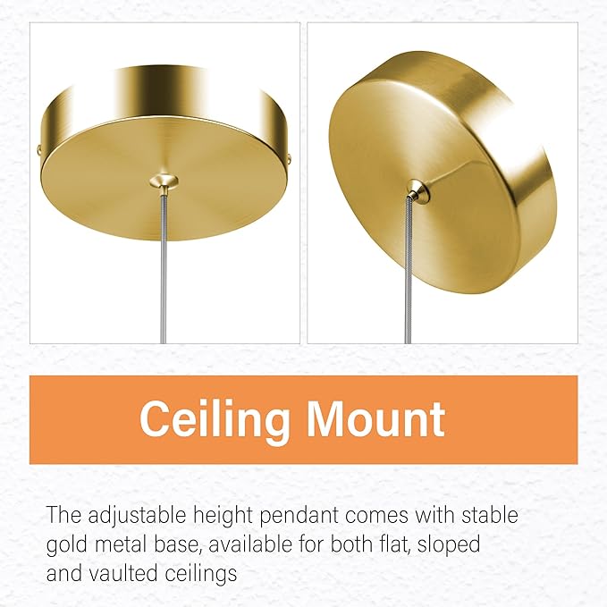 Pendant Lights Kitchen Island, 6500K Modern Kitchen Island Lights Brushed Gold, 1 Pack Ceiling Lighting Fixtures with Crystal Bubble, Integrated LED Hanging Light for Dining Room Restaurants