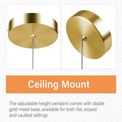 Pendant Lights Kitchen Island, 6500K Modern Kitchen Island Lights Brushed Gold, 3 Pack Ceiling Lighting Fixtures with Crystal Bubble, Integrated LED Hanging Light for Dining Room Restaurant