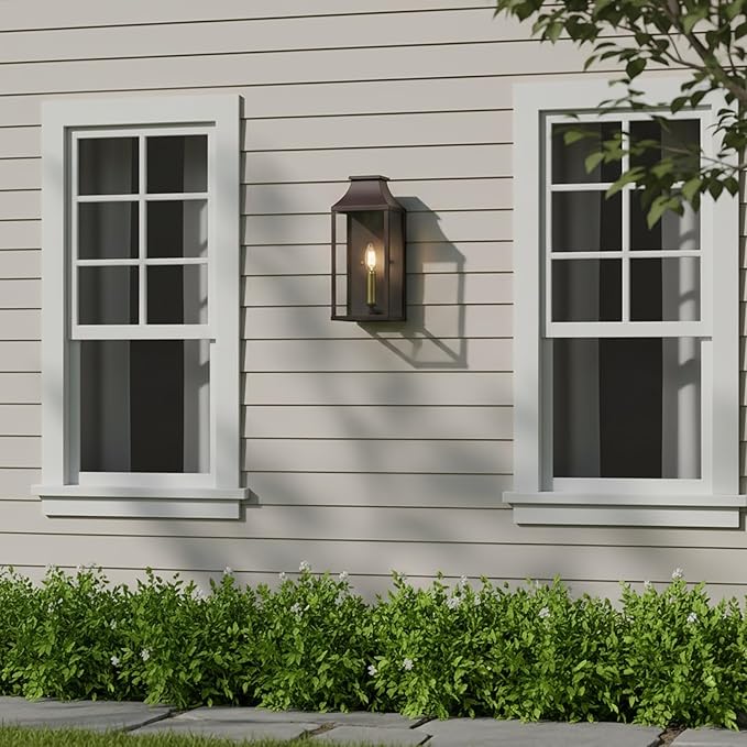 14" Small Classic Outdoor Wall Lantern Light for House Exterior,Handcrafted Old Rust Metal Cage Mounted Pocket Wall Sconce W/Clear Tempered Glass,Waterproof for Porch, Patio, Garage&Front Door E12