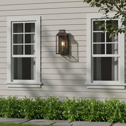 14" Small Classic Outdoor Wall Lantern Light for House Exterior,Handcrafted Old Rust Metal Cage Mounted Pocket Wall Sconce W/Clear Tempered Glass,Waterproof for Porch, Patio, Garage&Front Door E12