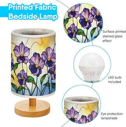 Violet Table Lamp LED 3-Color Pressed Bedside, Violet Shade Lamp with Wood Base for Bedroom Living Room Desk Office TL01
