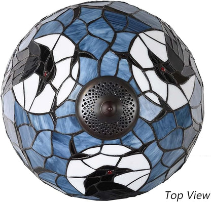 Bieye L10956 Raven Sitting on Bare Tree Branch in Full Moon Night Tiffany Style Stained Glass Table Lamp for Home Decor (Dark Blue, 12Wx20H)