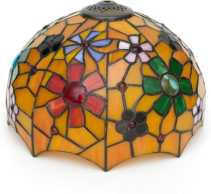 Tiffany Style Lamp Shade, 12 Inch Yellow Background Flower Stained Glass Lamp Shade Replacement Lamp Cover Accessories Fit for Table Lamp Pendant Light Ceiling Light