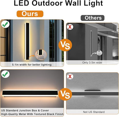 VINLUZ 2 Pack 60in Modern LED Outdoor Light, Garage Sconces Wall Light, IP65 Waterproof Exterior Wall Mount Lighting, Black Outdoor Wall Light Fixtures for House, Patio Courtyard Porch Garden