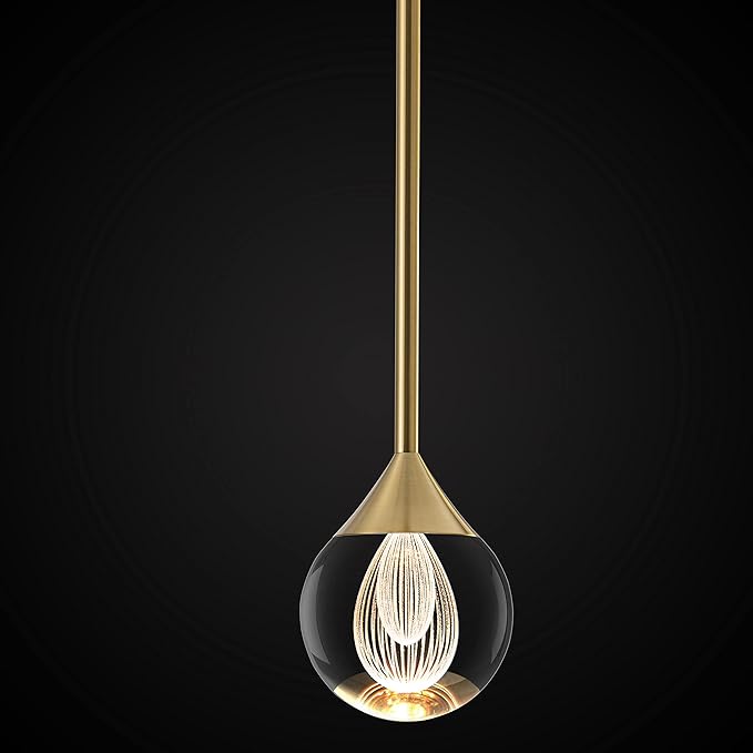 1-Light Teardrop Crystal Pendant Light, Dimmable Mini LED Crystal Hanging Light Fixtures, Gold Brushed Brass Finish Modern Ceiling Pendant Lighting for Kitchen Island Dining Room Bedroom Bar