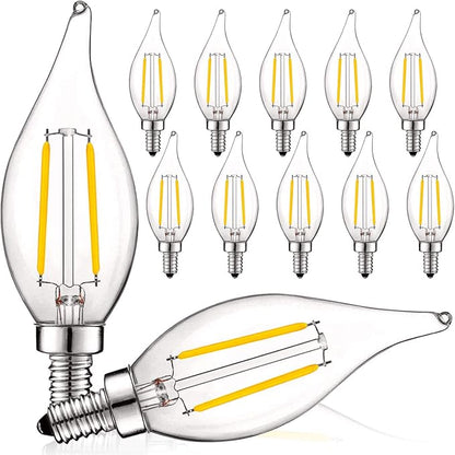 LUXRITE 4W Vintage Candelabra LED Bulbs Dimmable, 400 Lumens, 3000K Soft White, LED Chandelier Light Bulbs 40W Equivalent, Flame Clear Glass, Filament Candle Bulb, UL Listed, E12 Base (12 Pack)