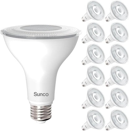Sunco 12 Pack PAR30 LED Bulb, Exterior Flood Lighting, Long Neck Recessed Light Bulbs, 1200 LM, 11W (75W Equivalent), 3000K Warm White, Dimmable, E26 Base, High Brightness, Indoor/Outdoor UL