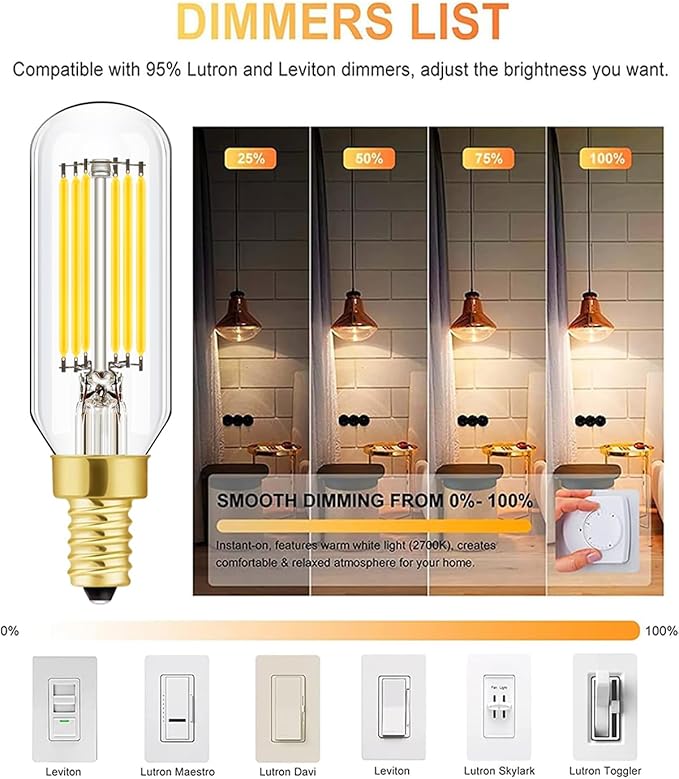Dimmable E12 LED Bulbs 6W, T6 Edison Light Bulbs Soft White 3000K, 60W Candelabra Incandescent Bulbs Equivalent Vintage LED Filament Edison Candle Bulb, 600lm, 6Pack.