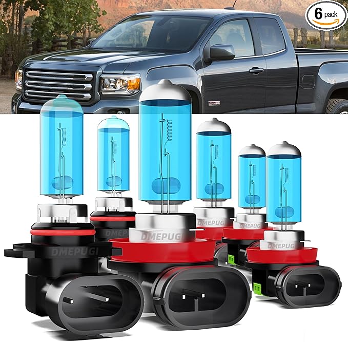 Light Bulbs Compatible With GMC Canyon (2015-2020) Lights Headlight Bulbs, 9005/HB3/H10 High Beam + h8/h9/h11 Low Beam Halogen, 5202 / h16 fog lights, Pack of 6