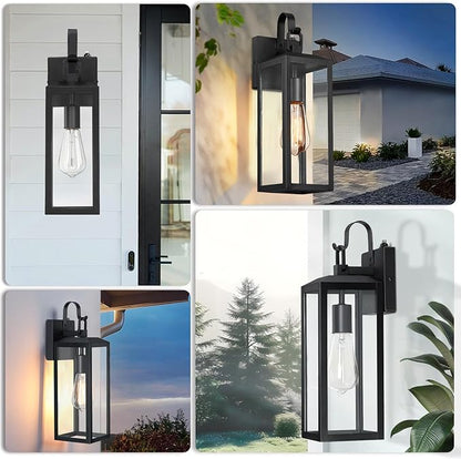 16'' Large Dusk to Dawn Outdoor Lighting 2 Packs, Modern Outdoor Lanterns for Porch, Waterproof Exterior Light Fixture Wall Sconces Lamps, Outside Lights for House Patio, Garage, Farmhouse, Black
