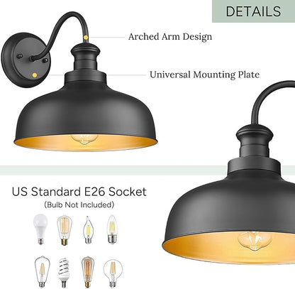 Outdoor Barn Lights for Farmhouse, Anti-Rust 6 Pack 11.5 Inch Dome Exterior Wall Mount Lights Fixture ,Weather Resistant Outdoor Wall Sconce Lighting for Porch, Garage, Patio, Entryway (Black, 6 Pack)